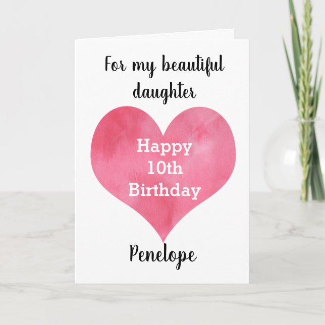 Red Watercolor Heart Feliz 10º Cartão de Aniversár (Frente)