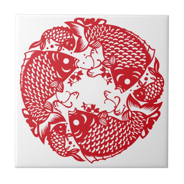 Red Whirling Koi Carp Fish Group Azulejo cerâmico (Frente)