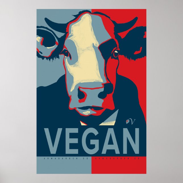Red White and Blue Pop Art Cow Poster - Vegan  (Frente)