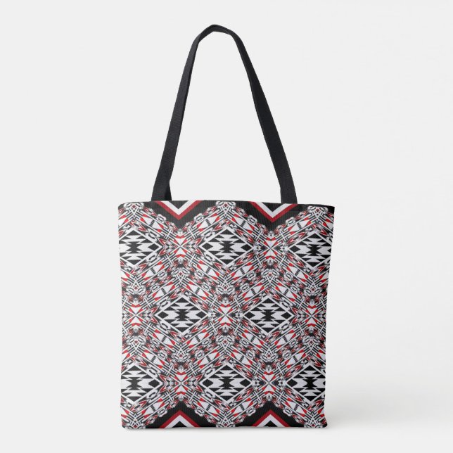 Red, White & Black Tribal Tapestry Tote (Verso)