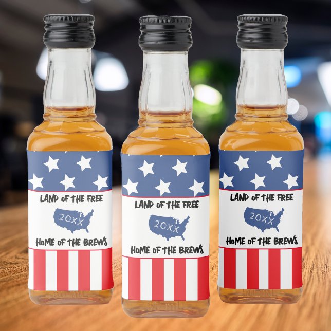Red White e Blue Patriotic USA Flag Americano (funny usa american flag land of the free home of the brews liquor bottle labels)