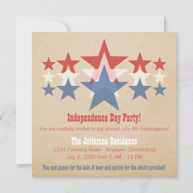 Red, White e Blue Star Cascade 4 de julho Convite (Frente)