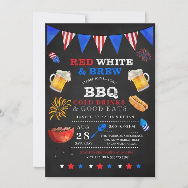 Red White e Brew 4 de julho Convite para CHURRASCO (Frente)