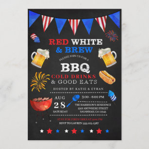 Red White e Brew 4 de julho Convite para CHURRASCO