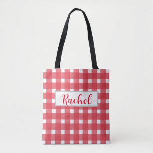 Red White Gingham Personalizado Tote Bag