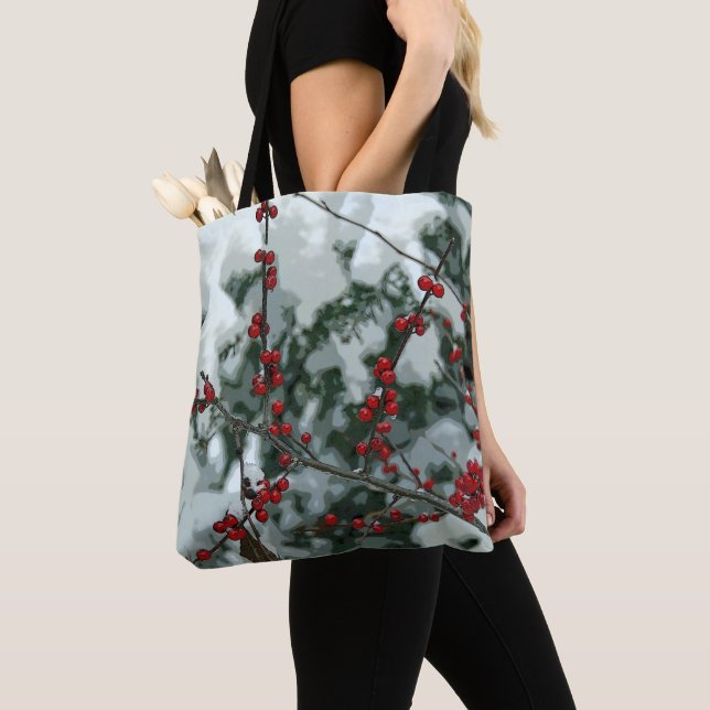 Red Winter Berries Christmas Tote Bag (Close Up)