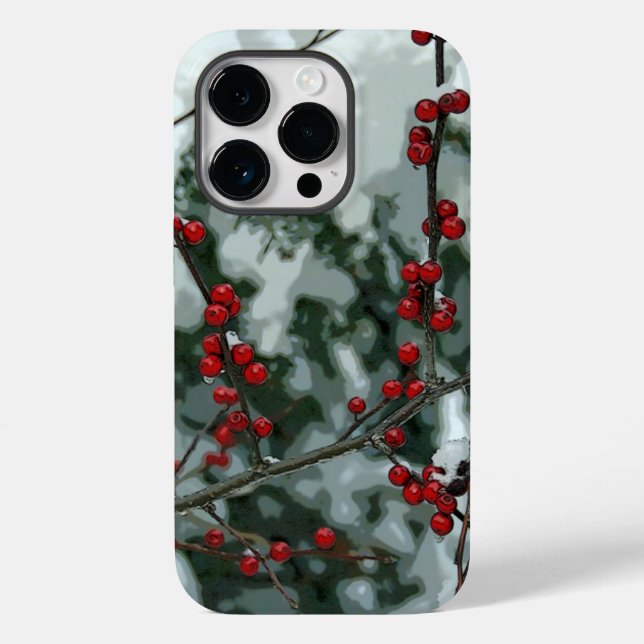 Red Winter Berries Holiday Cell Capa de telefone (Verso)