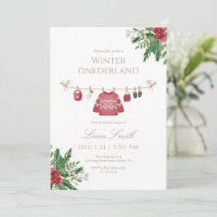 Red Winter Onederland Primeiro Convite Aniversário