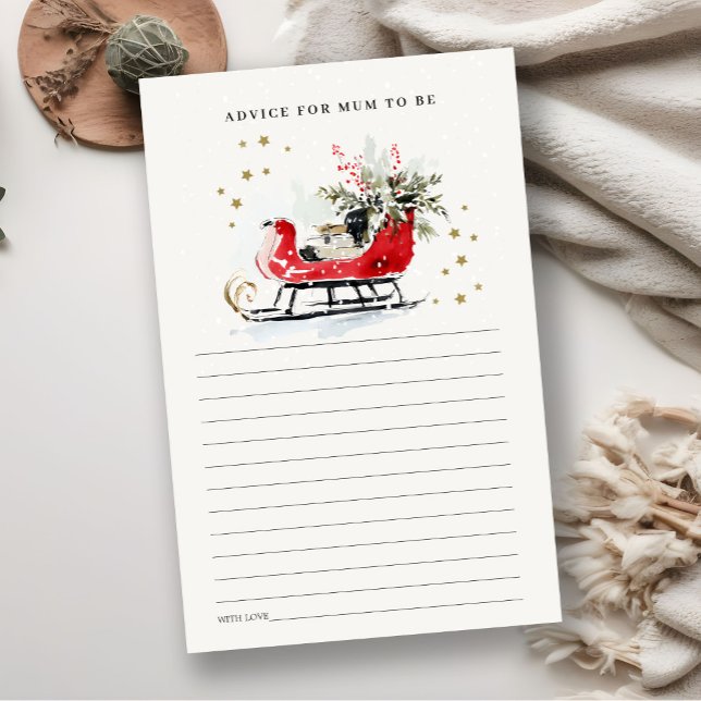 Red Winter Sleigh Advice For Mum To Be Baby Shower (Criador carregado)