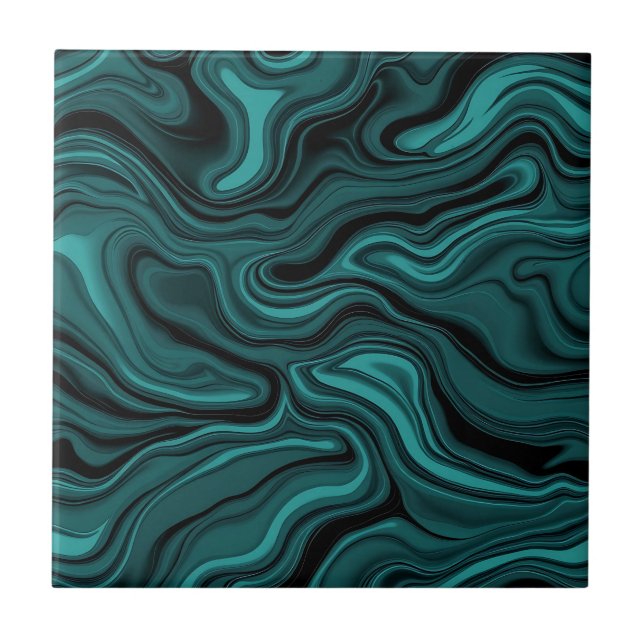 Redemoinho de Mármore Preto e Turquesa Abstrato Lí (Frente)