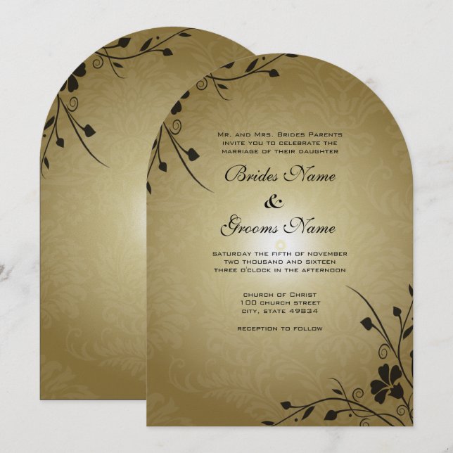 Redemoinhos de Flor Preta em Convite de Casamento  (Frente/Verso)
