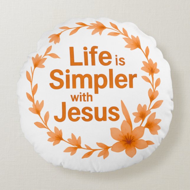 Redonda A Vida de Outono é Mais Simples Com Jesus Almofada (Frente)