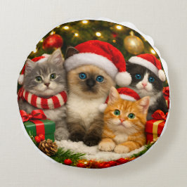 Redonda Adorável Almofada de Natal com Gatinho