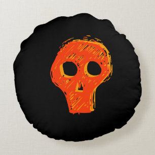 Redonda almofada de Halloween de crânio preto e laranja