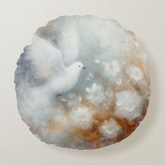 Redonda Almofada de lançamento de pombas de casamento (Frente)