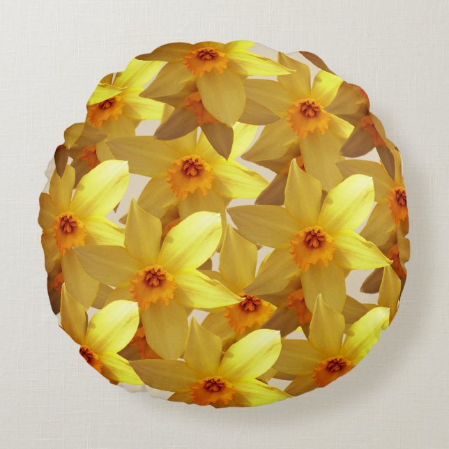 Redonda Almofada de narcisos em flor (Frente)