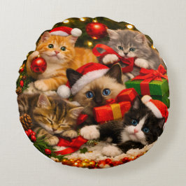 Redonda Almofada de Natal com Gatinho Adorável