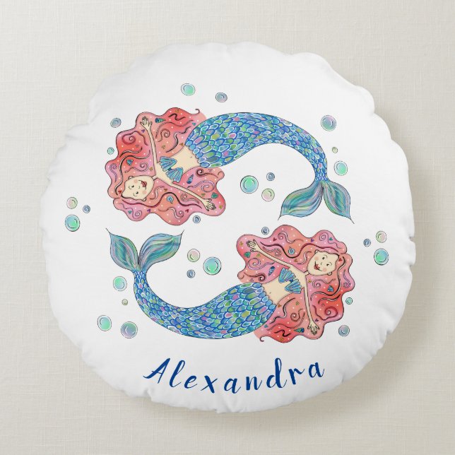 Redonda Almofada de Sereia Personalizada (Frente)