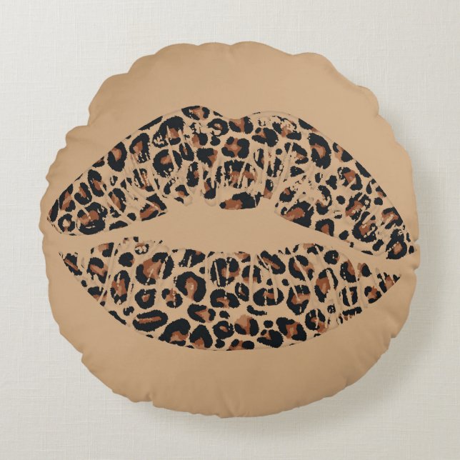 Redonda Almofada de Tira com Lábios de Leopardo | Glamour  (Frente)