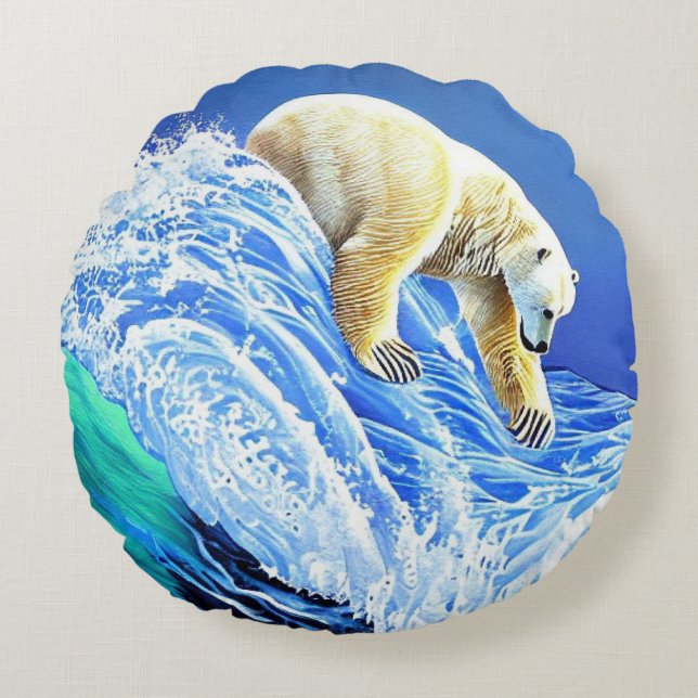 Redonda Almofada Image: Polar bear in the sea. (Frente)