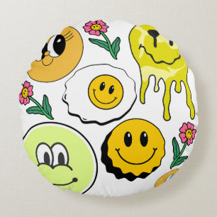Redonda Almofada Mikitiez Carinha Sorridente jardim amarel