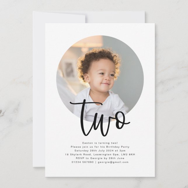 Redonda Foto 2 Convite de Aniversário (Frente)