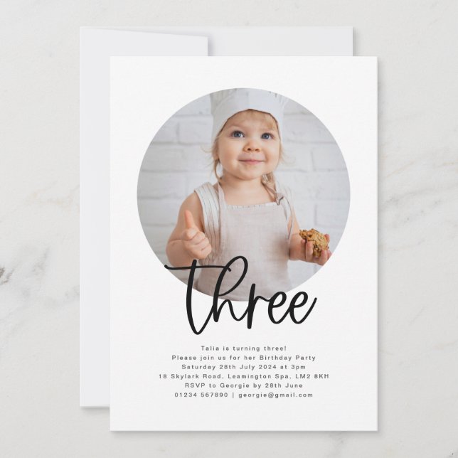 Redonda Foto Três Convite Aniversário (Frente)