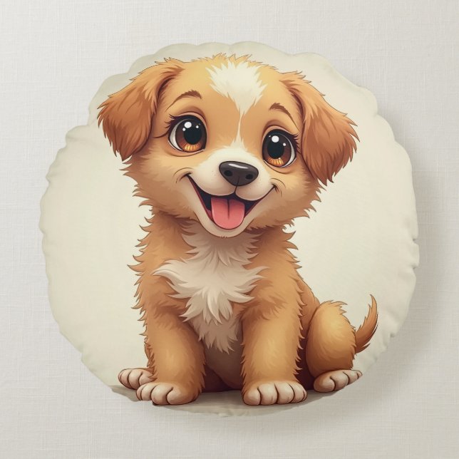 Redonda Uma almofada circular feita com imagens de cachorr (Frente)