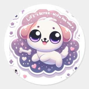 Redondo A vida é melhor com Paw Kawaii Adesivo para Artesa