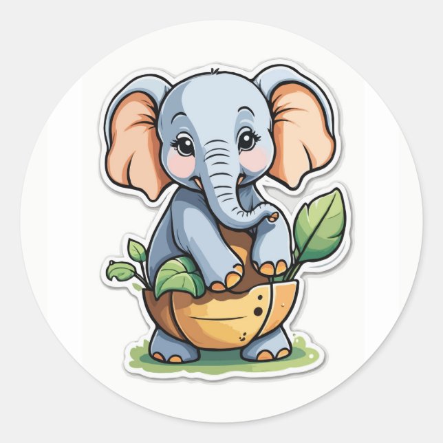 Redondo Adesivo Adorável de Elefante para Bebês - Safari C (Frente)