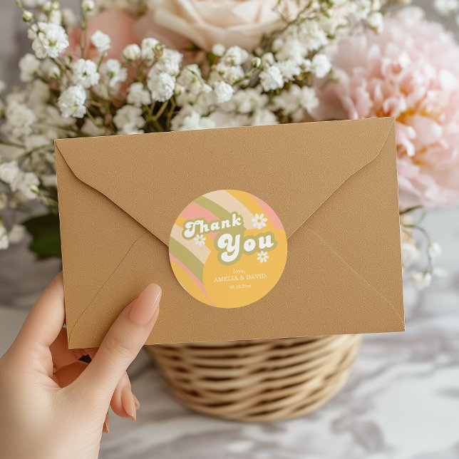 Redondo Adesivo Agradecimento Arco-íris da Pêssego Retro c (Criador carregado)