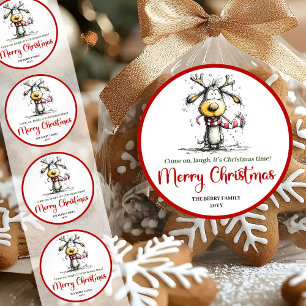 Redondo Adesivo alegre e excêntrico de rena de desenho ani