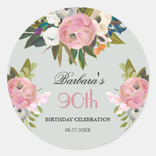 Redondo ADESIVO Aniversário de 90 anos Floral Elegante Pin
