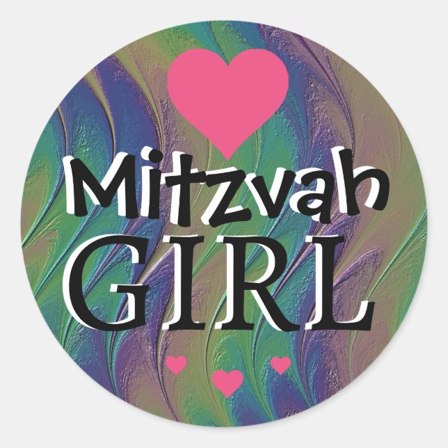 Redondo Adesivo Arco-íris Menina Mitzvah (Frente)