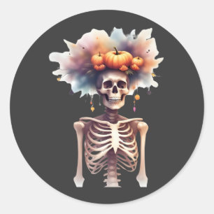 Redondo Adesivo Assustador Fofo de Halloween – Esqueleto