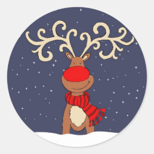 Redondo Adesivo azul de rena de nariz vermelho de Natal
