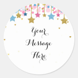 Redondo Adesivo Azul Rosa Dourado brilho brilho Obrigado