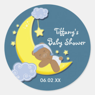 Redondo Adesivo Azul Teddy Bear Moon & Stars Baby Shower