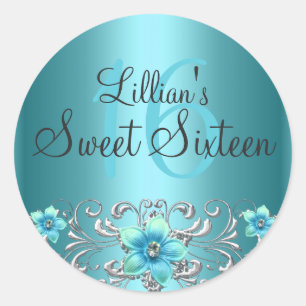 Redondo Adesivo Azul Turquesa Prata Floral Rodopio Doce 16