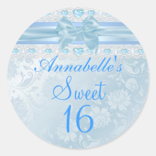 Redondo Adesivo Blue Flower & Bow Sweet 16