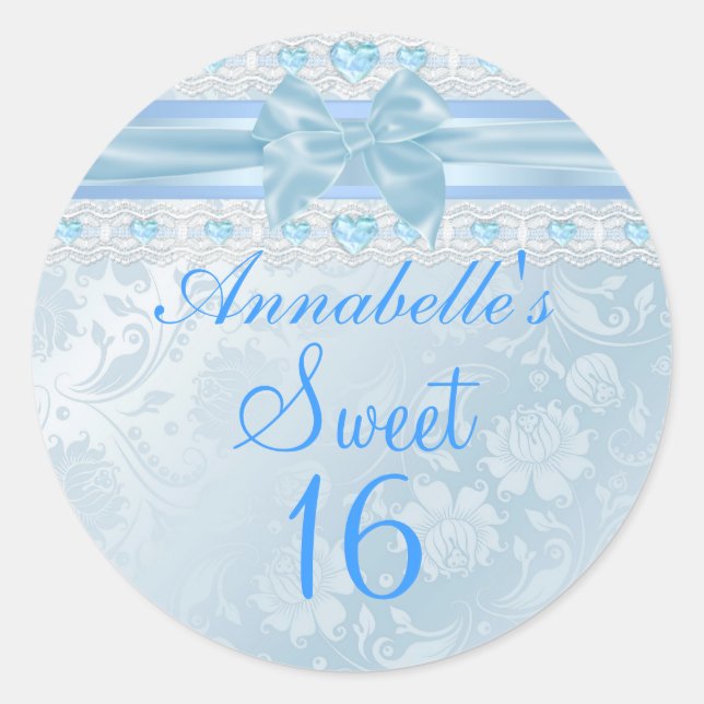 Redondo Adesivo Blue Flower & Bow Sweet 16 (Frente)