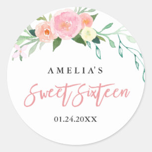 Redondo Adesivo Botânico Floral Aquarela Sweet Sixteen