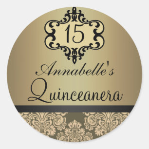 Redondo Adesivo Chic Elegante Dourado Damask Quinceanera