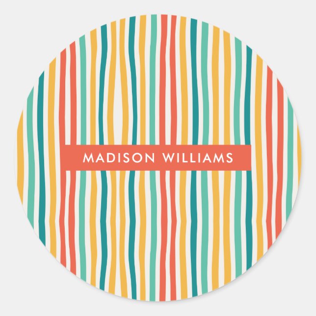 Redondo Adesivo circular clássico das linhas coloridas (Frente)