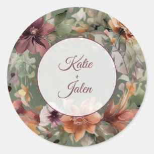 Redondo Adesivo Circular de Nome Floral Personalizado Mal-