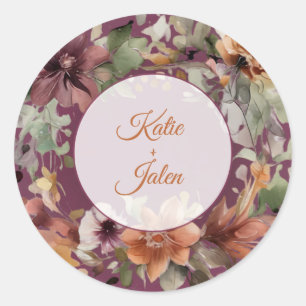 Redondo Adesivo Circular de Nome Floral Personalizado Mal-