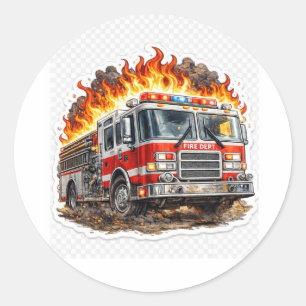 Redondo Adesivo Clássico de Bombeiro Caminhão de Bombeiros