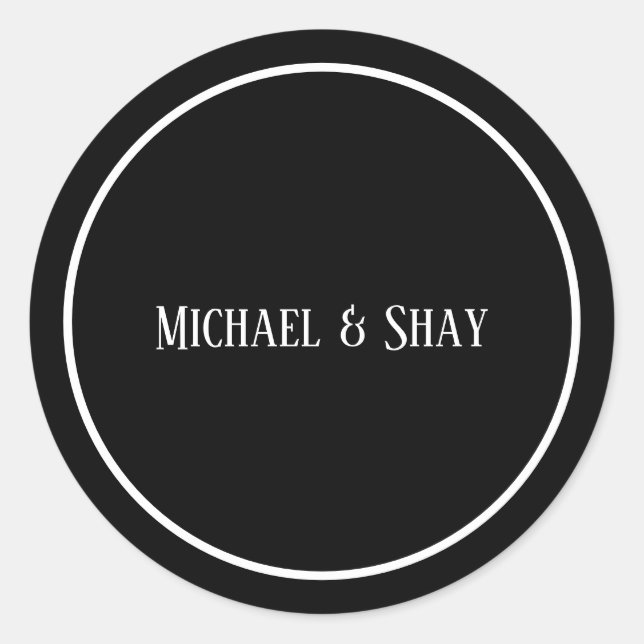 Redondo Adesivo clássico de casamento branco e preto (Frente)