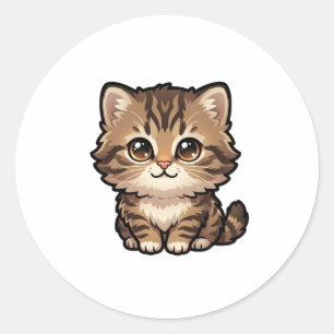 Redondo Adesivo Clássico de Gatinho Malhado Marrom Fofo