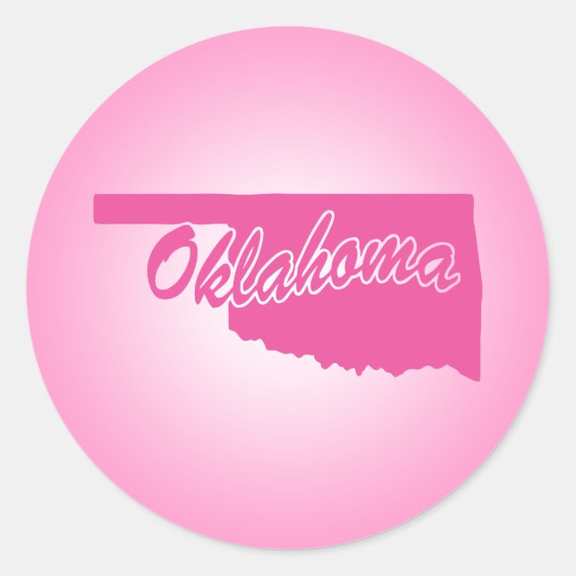 Redondo Adesivo Clássico de Oklahoma em Estado Rosa (Frente)